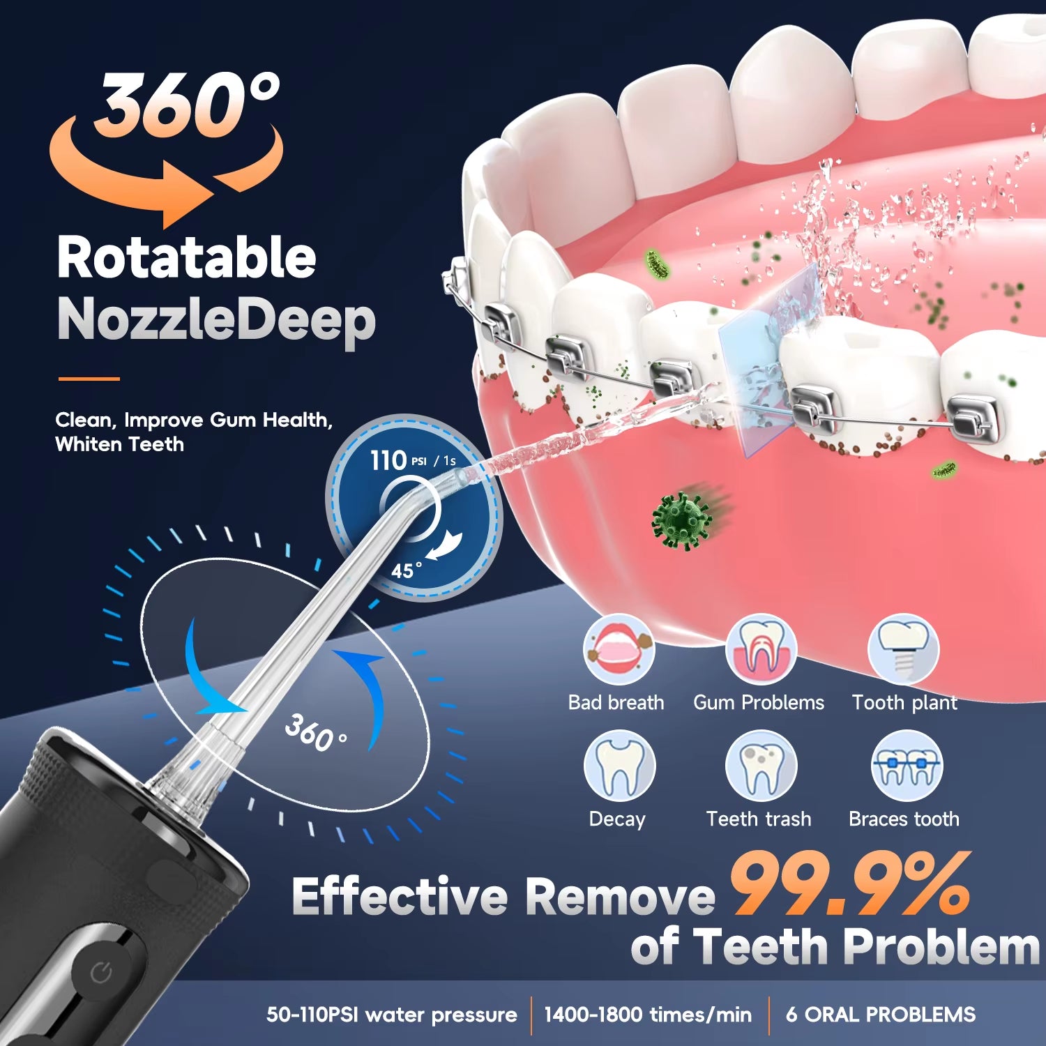 F32 Water Floss Oral Teeth Whitening Home Appliance Sonic Water Flosser 260ML Tank Teeth Cleaner Oral Water Jet